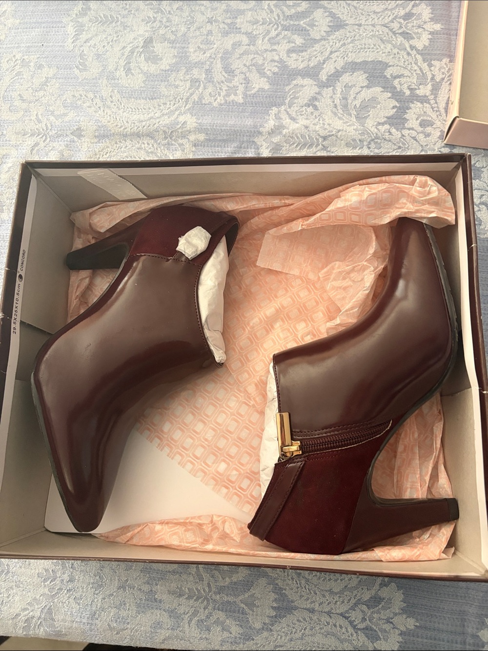 Women's Burgundy Patent Pointed Ankle Booties with Side Zip